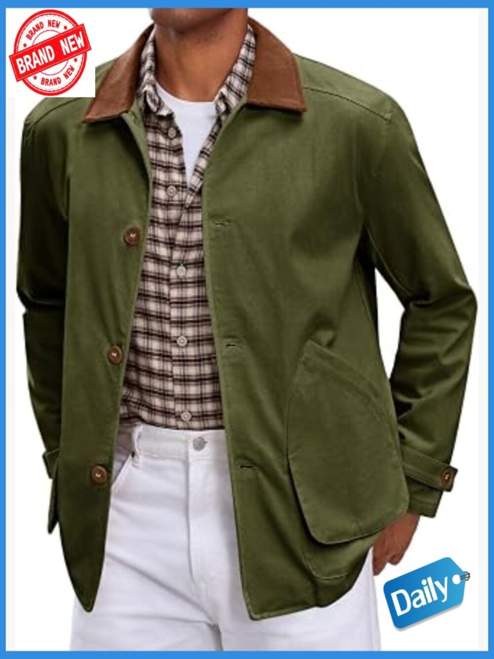 Lightweight Cotton Barn Jacket with Pockets Button Down Casual Military Style